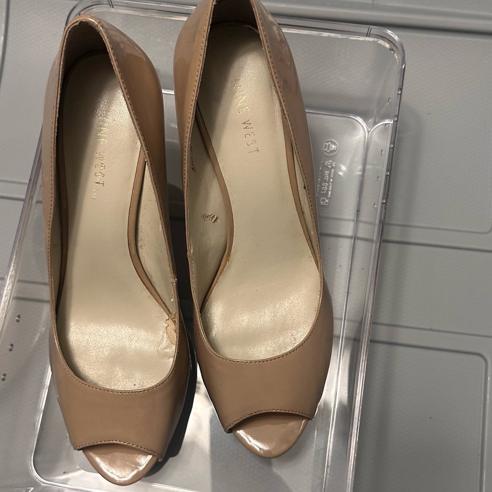 Nine West Nude Peep-Toe Heels